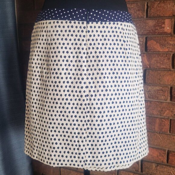 ZARA Women's Navy/White Polka Dot Skirt with Contrasting Waistband - Size M - Picture 3 of 11